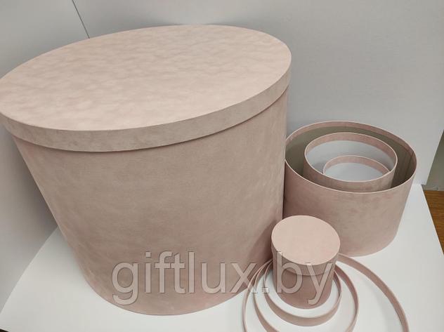 Коробка круглая, 25*25 см (бархат премиум) нежно-розовый, фото 2