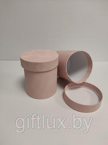 Коробка подарочная круглая, 12*14 см (премиум бархат). нежно-розовый, фото 2