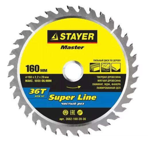 STAYER Super line 160 x 20мм 36T, диск пильный по дереву, точный рез