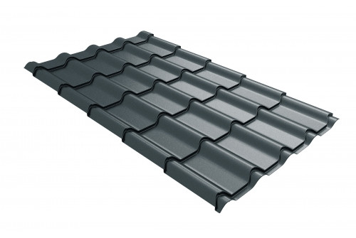 Металлочерепица камея Grand Line 0,5 GreenCoat Pural BT, matt RR2Н3 (RAL 7016 антрацитово-серый)