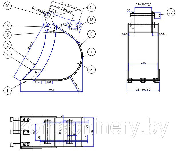 Ковш NEW HOLLAND LB90-115B, 400 мм