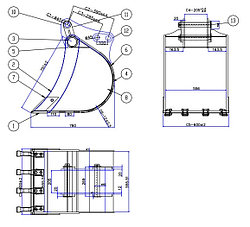 Ковш NEW HOLLAND LB90-115B, 600 мм, (комплект с пальцами)