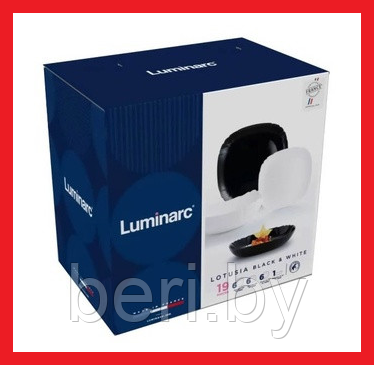 Q3022 Столовый сервиз Luminarc Lotusia Black&White, 19 предметов, 6 персон, набор тарелок с салатником - фото 1 - id-p160180861