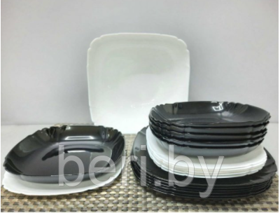 Q3022 Столовый сервиз Luminarc Lotusia Black&White, 19 предметов, 6 персон, набор тарелок с салатником - фото 3 - id-p160180861