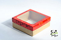Коробка с прозрачным окном 200х200х80 Красные треугольники (крафт дно), фото 1