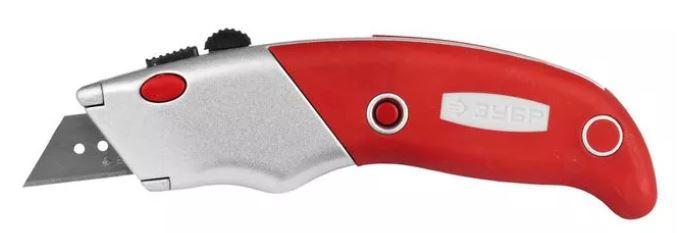 Нож ЗУБР "ЭКСПЕРТ" с трапециевидным лезвием тип А24, автомат. фиксация лезвия, метал. корпус, кассет - фото 1 - id-p154887217