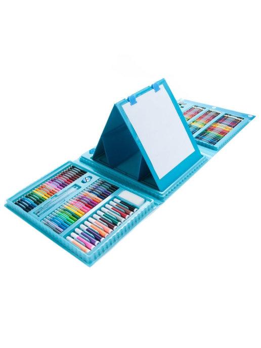 Чемоданчик "Набор Юного художника" для рисования Art Set 208 предметов с мольбертом, голубой - фото 1 - id-p160203986