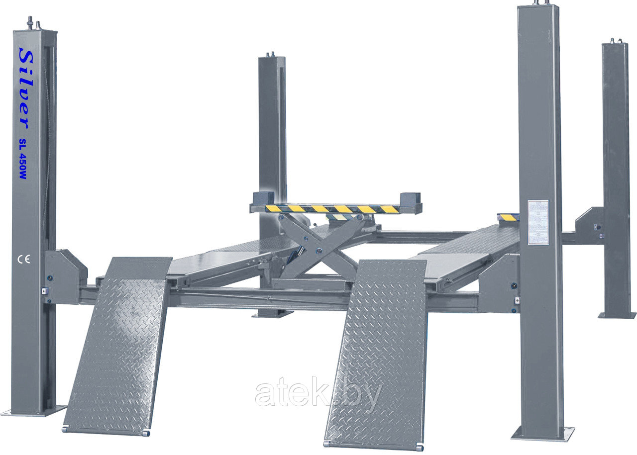 Электрогидравлический четырехстоечный подъемник для сход развала SILWER SL-400W - фото 1 - id-p160243639