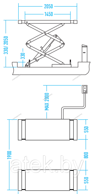 Подъемник ножничный 3,5т, с адаптерами (рейка) для SUV автомобилей NORDBERG N631-3,5 (+SUV) - фото 2 - id-p160245139
