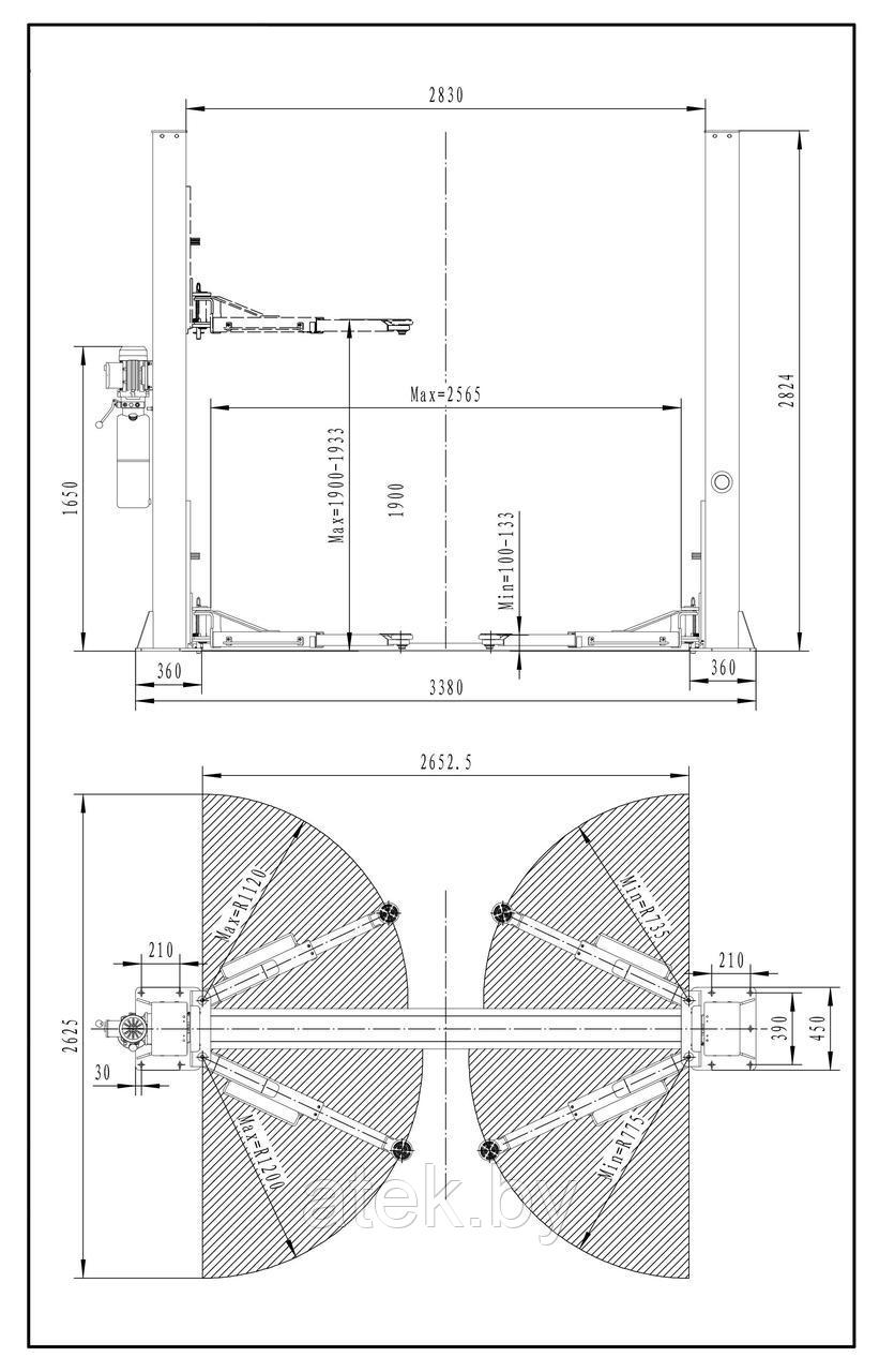 2-х стоечный подъемник HOREX HL-4.0BZ-EM (усиленная каретка) - фото 4 - id-p160245223