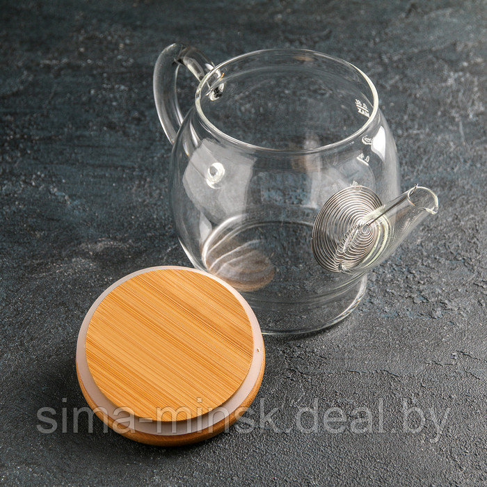 Чайник стеклянный заварочный с бамбуковой крышкой и металлическим фильтром «Эко. Бабл», 800 мл, 22×12,5×15 см - фото 2 - id-p160350843