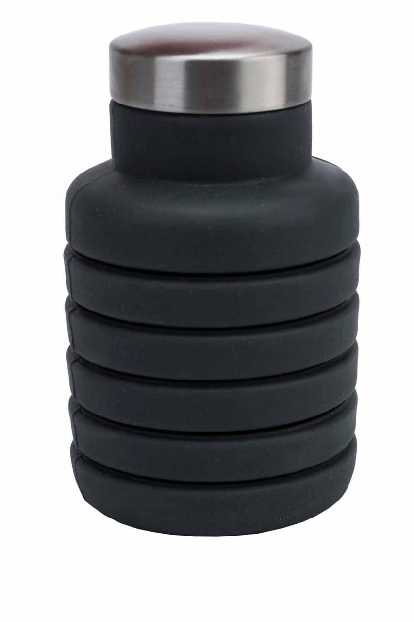 Бутылка для воды силиконовая складная с крышкой 500 мл темно-серая Bradex TK 0269