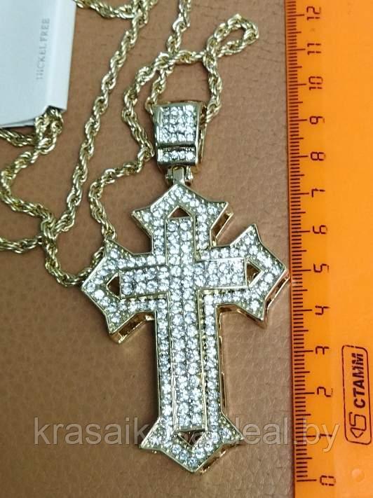 Кулон подвеска Крест со стразами на цепочке красивый стильный Серебристый бижутерия - фото 1 - id-p160415505