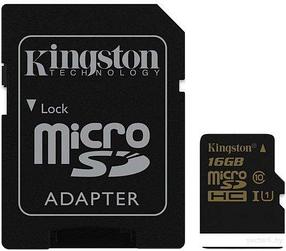 Карта памяти Kingston microSDHC UHS-I (Class 10) 16GB + SD адаптер (SDCA10/16GB)