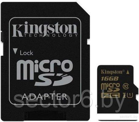 Карта памяти Kingston microSDHC UHS-I (Class 10) 16GB + SD адаптер (SDCA10/16GB), фото 2