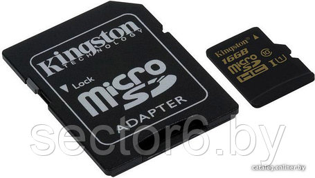 Карта памяти Kingston microSDHC UHS-I (Class 10) 16GB + SD адаптер (SDCA10/16GB), фото 2