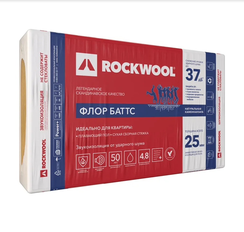 Утеплитель ROCKWOOL ФЛОР БАТТС 1000х600х25 - фото 1 - id-p58865512