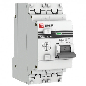 Дифференциальный автомат АД-32 63A/100мА 4,5кА 
(С) 1Р+N (электронный, защита 270В) EKF Proxima, фото 2