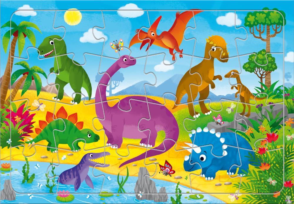 Пазл листовой на подложке.Динозавры 24 детали ГЕОДОМ