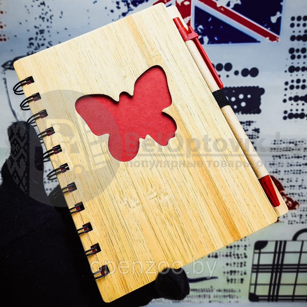 Набор канцелярский: блокнот на спирали и ручка, ECO (12,0х16,0 см, 70 листов) Бабочка красная - фото 3 - id-p136076870