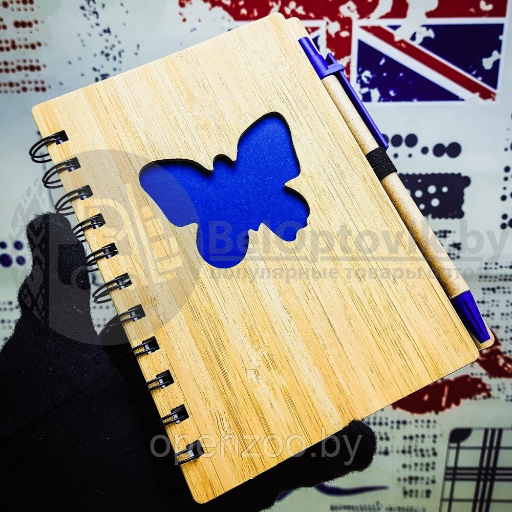 Набор канцелярский: блокнот на спирали и ручка, ECO (12,0х16,0 см, 70 листов) Бабочка синяя - фото 2 - id-p136076871