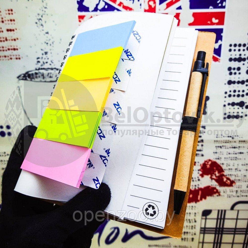 Набор канцелярский: блокнот на спирали со стикерами и ручка , ECO (А5, 70 листов) Серый - фото 4 - id-p136076872