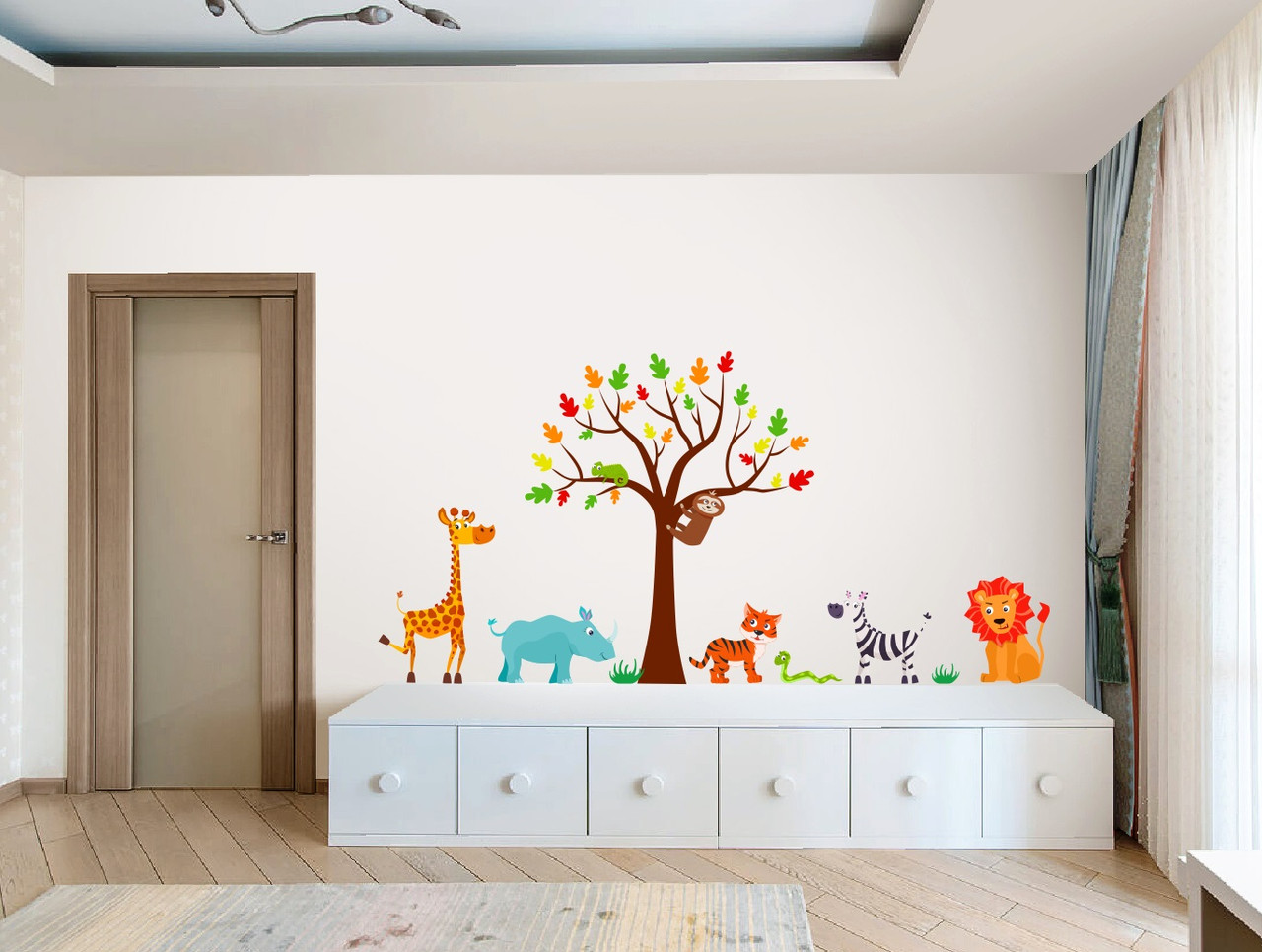 Комплект наклеек детских на стену "Животный мир"
