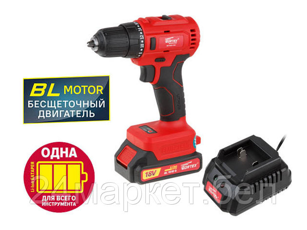 WORTEX Китай Аккум. дрель-шуруповерт WORTEX BD 1815-1 DLi в кор. (18.0 В, 1 акк., 1.5 А/ч Li-Ion, 2 скор., 50, фото 2