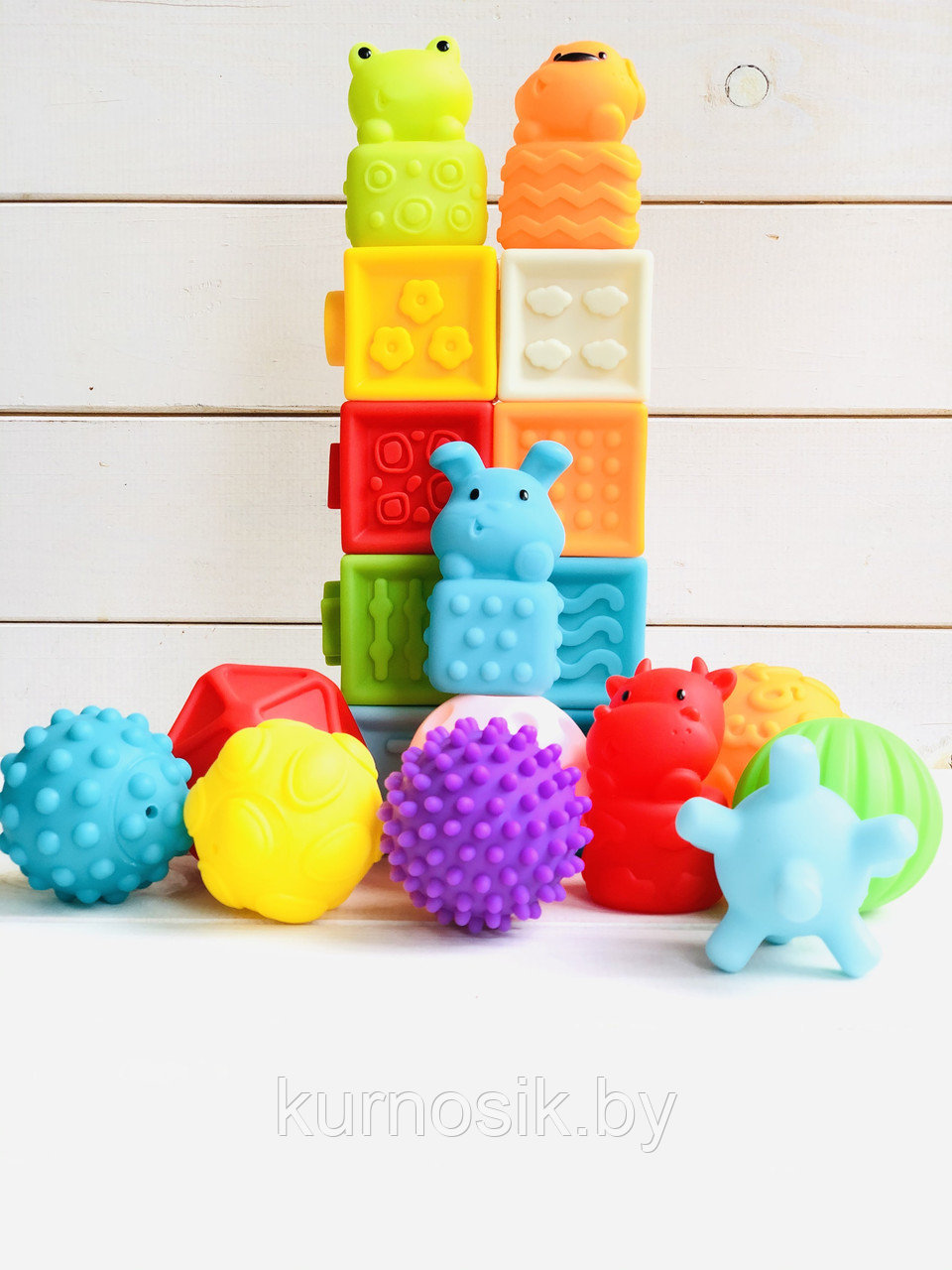 Набор тактильных игрушек (массажных) "Тактильные игрушки" кубики/животные/мячики 20 штук HE0231 - фото 5 - id-p160740347