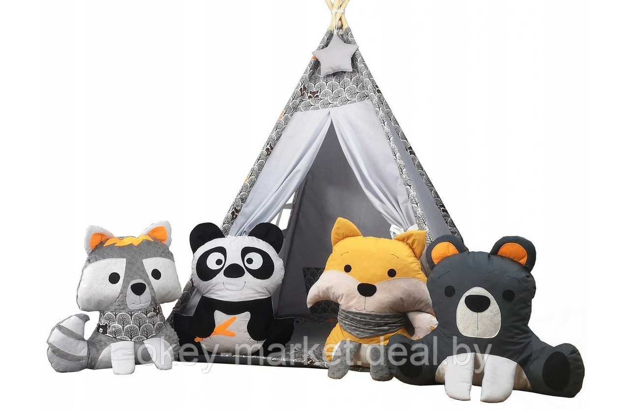 Детский вигвам / типи , игровая палатка + 4 игрушки , серый