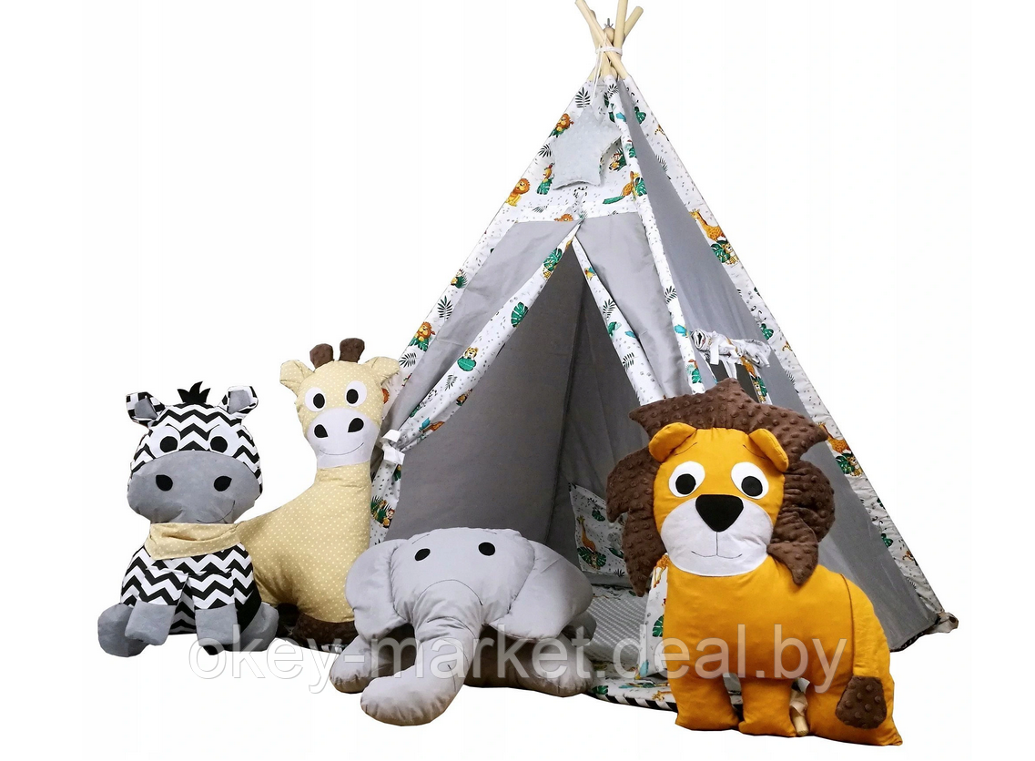Детский вигвам / типи , игровая палатка + 4 игрушки , серый - фото 1 - id-p160748931