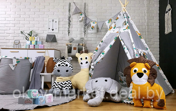 Детский вигвам / типи , игровая палатка + 4 игрушки , серый, фото 3