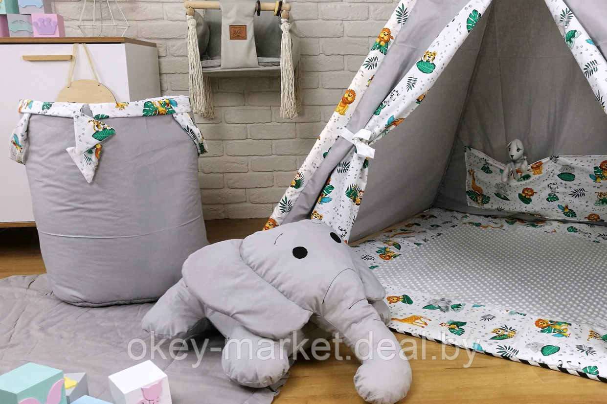 Детский вигвам / типи , игровая палатка + 4 игрушки , серый - фото 10 - id-p160748931