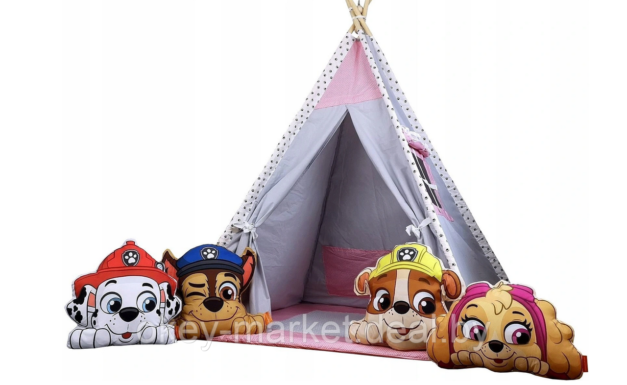 Детский вигвам / типи , игровая палатка + 4 игрушки Щенячий патруль