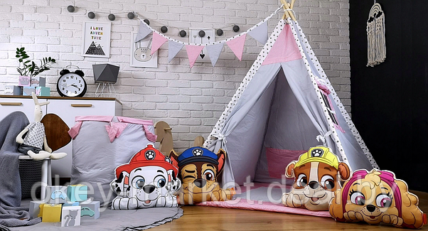 Детский вигвам / типи , игровая палатка + 4 игрушки Щенячий патруль, фото 2
