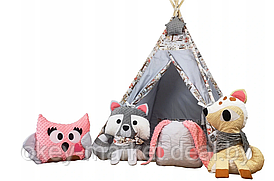 Детский вигвам / типи , игровая палатка + 4 игрушки , серый