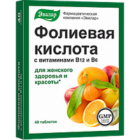 Фолиевая кислота с витаминами В12 и В6 Эвалар, 40 таблеток