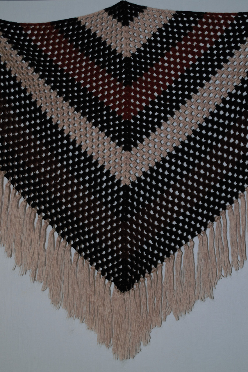Платок с бахромой шерстяной теплый черный женский всесезонный - фото 9 - id-p70546322