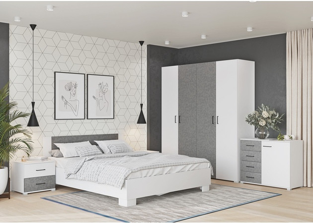 Спальня Нова с комодом и шкафом (белый/бетон) - фото 1 - id-p160793041