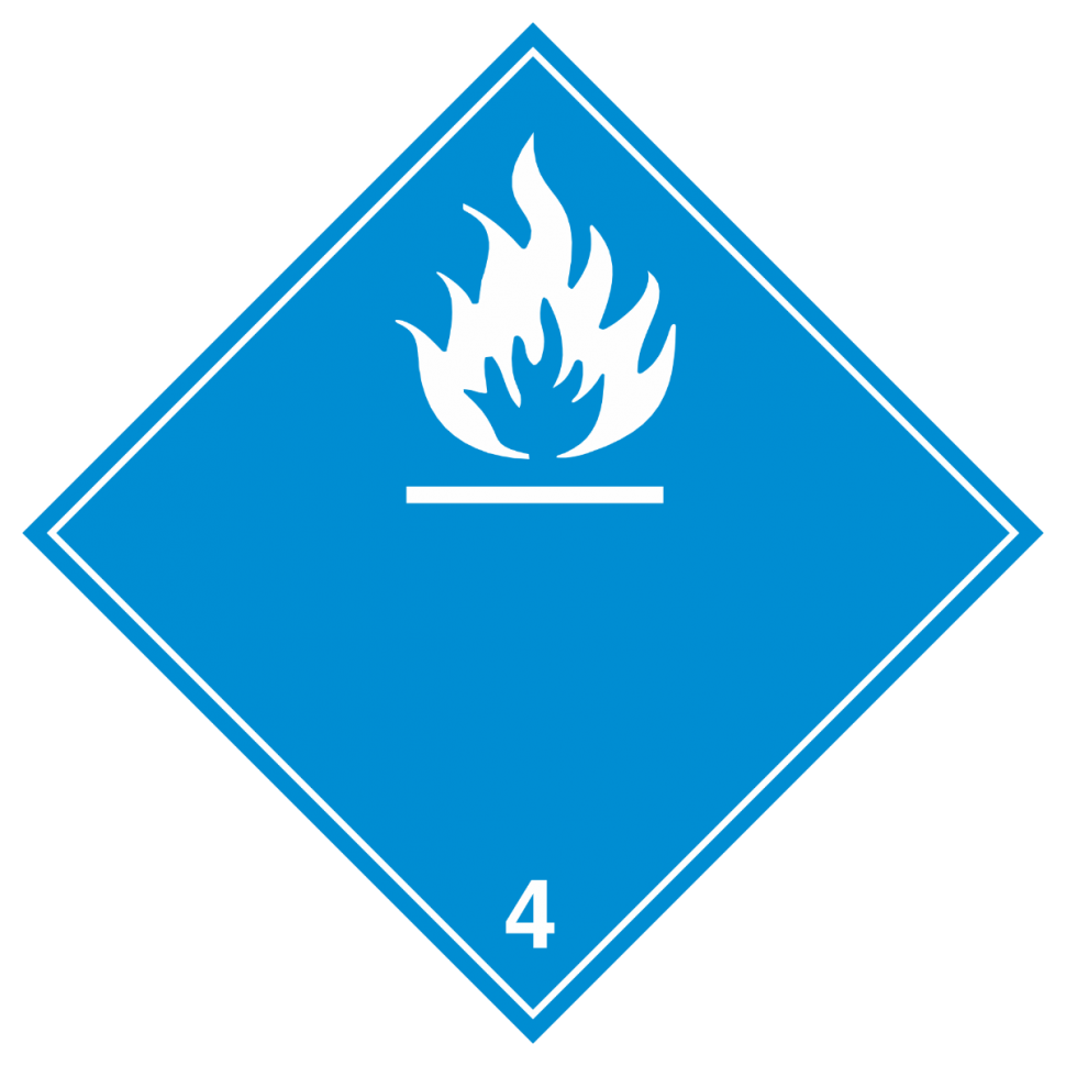 Наклейка: Знак опасности 4.3 "Вещества, выделяющие легковоспламеняющиеся газы при соприкосновении с водой" - фото 1 - id-p160832037