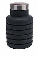 Бутылка для воды силиконовая складная с крышкой 500 мл темно-серая Bradex TK 0269