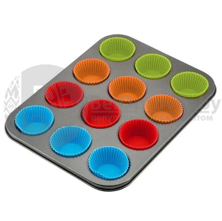 Форма для выпечки кексов, маффинов на 12 ячеек с силиконовыми вставками формочками / Силиконовые формы для - фото 4 - id-p160888764