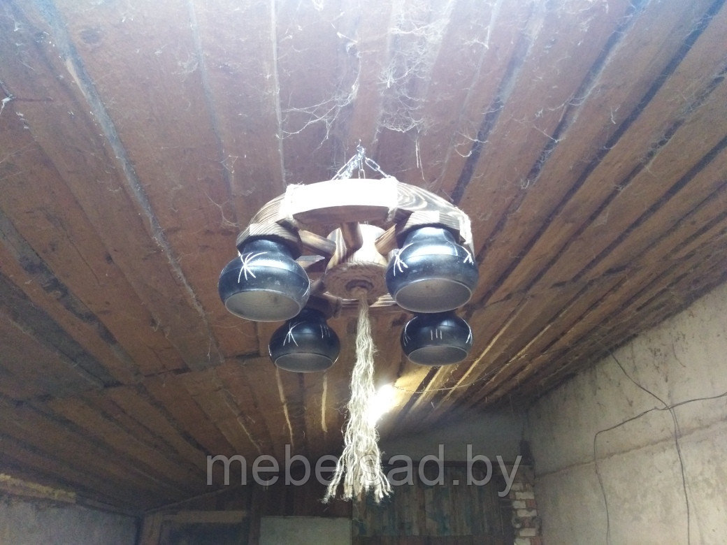 Люстра деревянная рустикальная "Колесо Премиум" на 4 лампы - фото 5 - id-p160897703