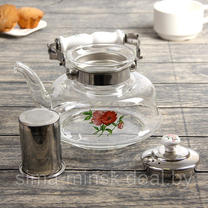 Чайник стеклянный заварочный «Мари», 1,4 л, 20,5×18×14 см, металлическое сито - фото 2 - id-p160977457