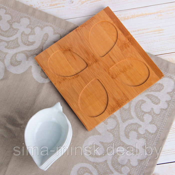 Набор салатников керамический на деревянной подставке «Эстет. Лист», 4 предмета: 50 мл, цвет белый - фото 4 - id-p160977716