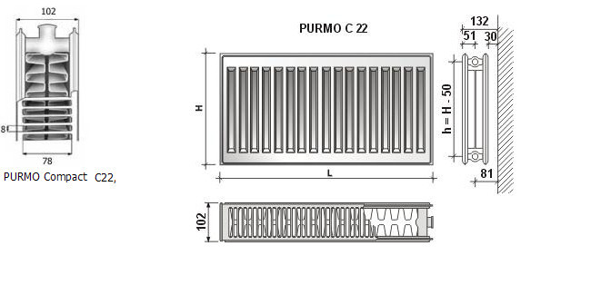Радиатор стальной PURMO Compact 22 500х600 (боковое подключение) - фото 5 - id-p15778801