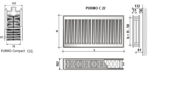 Радиатор стальной PURMO Compact 22 500х800 (боковое подключение) - фото 5 - id-p15782567