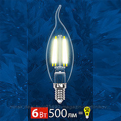 LED-CW35-6W/WW/E14/FR PLS02WH Лампа светодиодная : Форма "свеча на ветру", матовая колба. Цвет свечения теплый