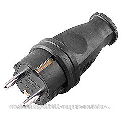 Вилка прямая с/з : каучук 250В, 16A, IP44, черная, RPG16-21-441 (В 16-001)