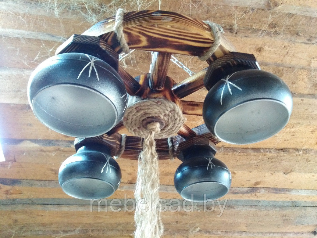 Люстра деревянная рустикальная "Колесо Премиум" на 4 лампы - фото 2 - id-p160897703